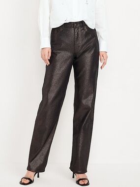 Old Navy Shimmer Rose Gold & Black Slim Straight Jeans